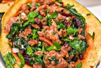 Low Carb Sausage and Cranberry Stuffed Acorn Squash