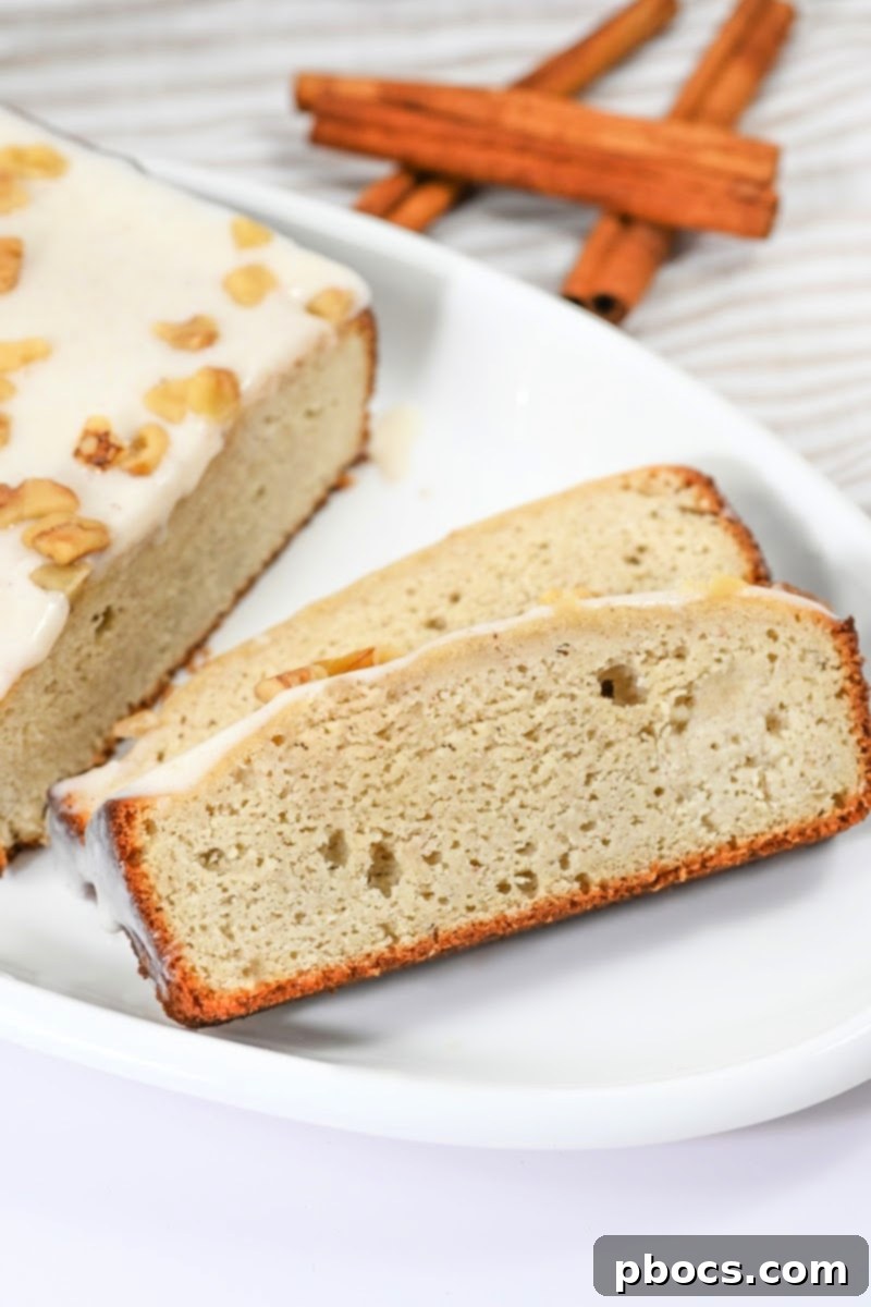Sugar Free Eggnog Quick Bread with Creamy Glaze 1 featured 63879