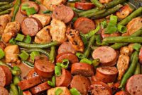 Low Carb Honey Mustard Kielbasa and Chicken with Green Beans