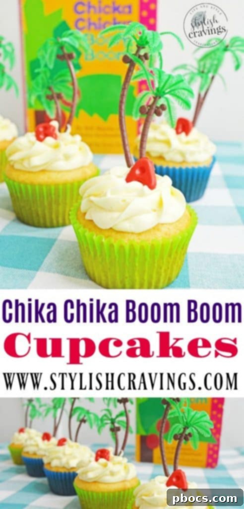 Chicka Boom Alphabet Treats 15 A vertical pin-friendly image showcasing a beautifully decorated Chicka Chicka Boom Boom cupcake, perfect for saving the recipe.