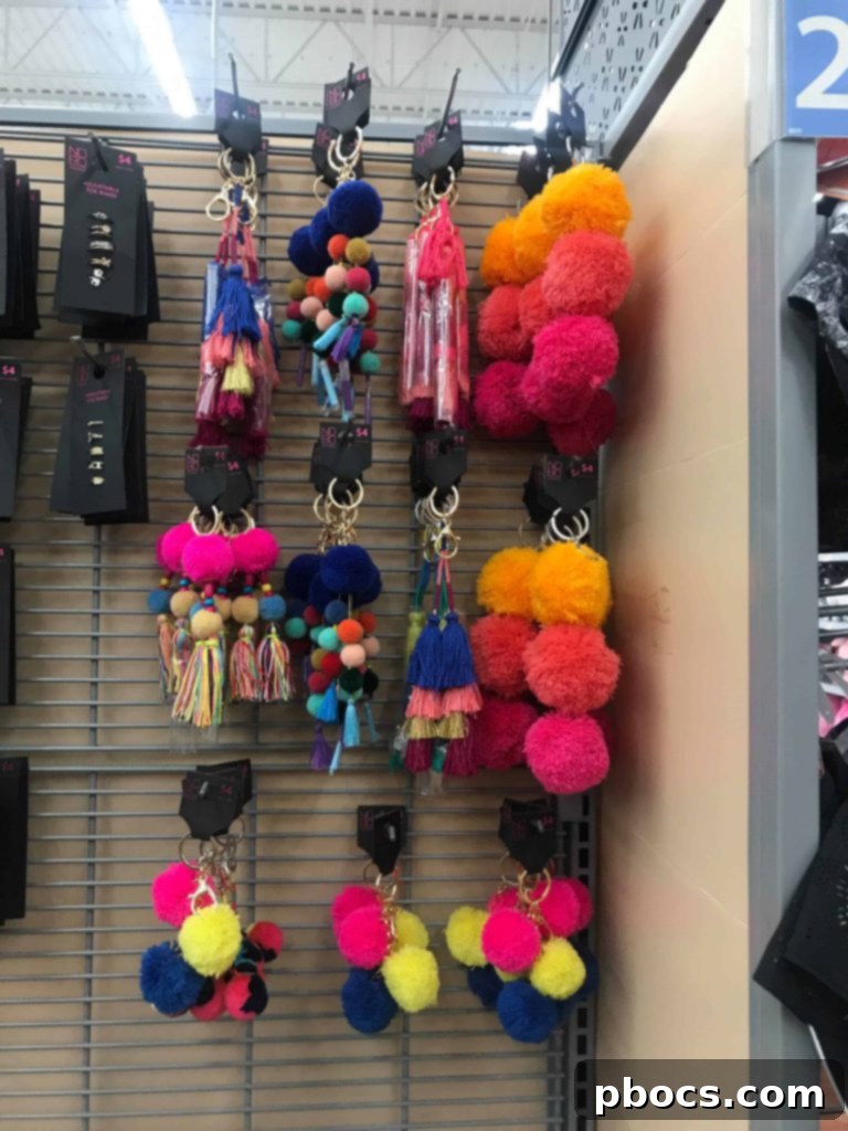 Cute summer pompom keychain from Walmart to accessorize bags, under $20