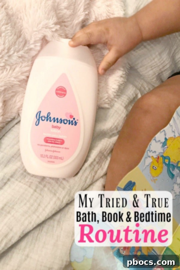 Pinterest graphic: My Tried and True Bath, Book & Bedtime Routine
