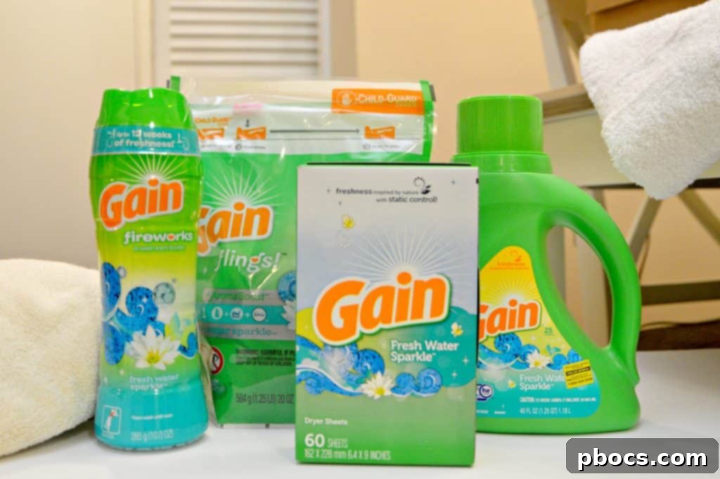 Close-up of laundry detergent pacs and scent boosters