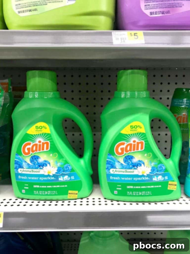 Gain laundry products, including liquid detergent and dryer sheets