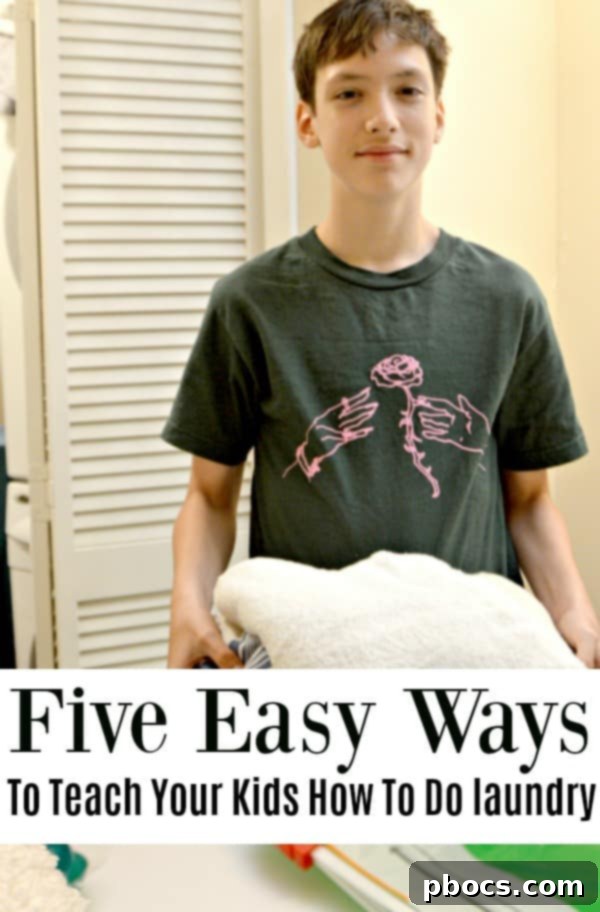 Pinterest graphic: Five Easy Ways To Teach Your Kids To Do Laundry