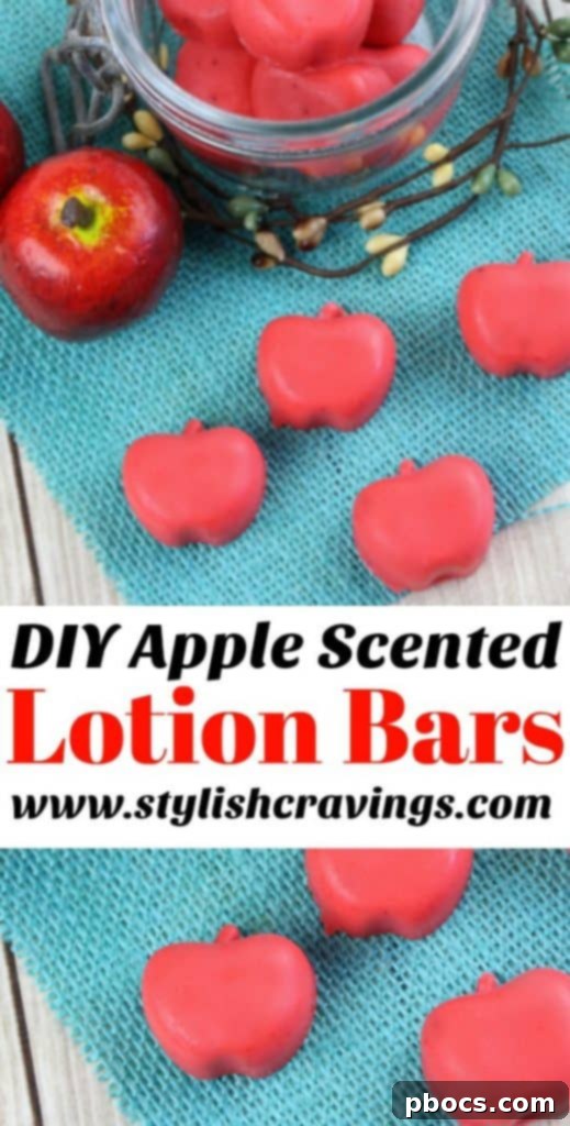 Craft Your Own Apple Lotion Bars 9 A beautifully styled Pinterest pin featuring homemade apple scented lotion bars, encouraging saving the idea for later crafting.