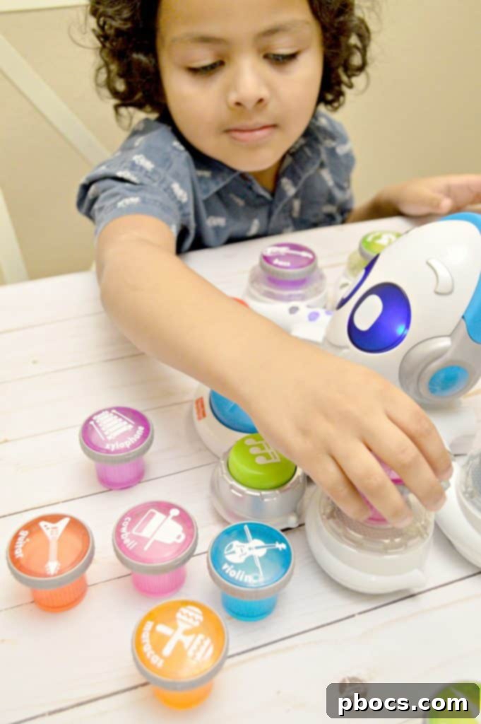 Child immersed in play with the Fisher-Price Rocktopus musical toy