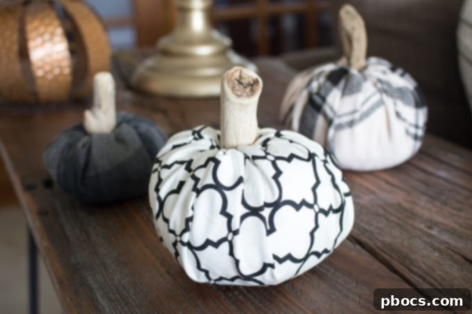 Finished DIY No-Sew Fabric Pumpkins for Fall