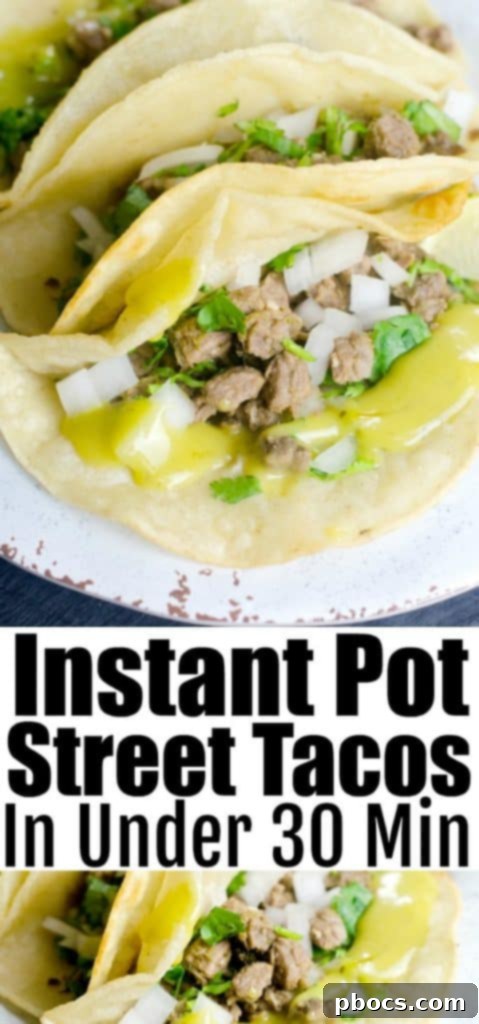 These easy instant pot street tacos are delicious and sure to be hit with everyone! Pin this delicious and easy Instant Pot Street Tacos recipe for your next Taco Tuesday