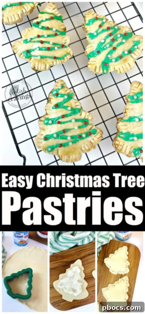 No-Fuss Festive Tree Treats 14 Pin-worthy image of Christmas tree pastries and hot chocolate for future reference.