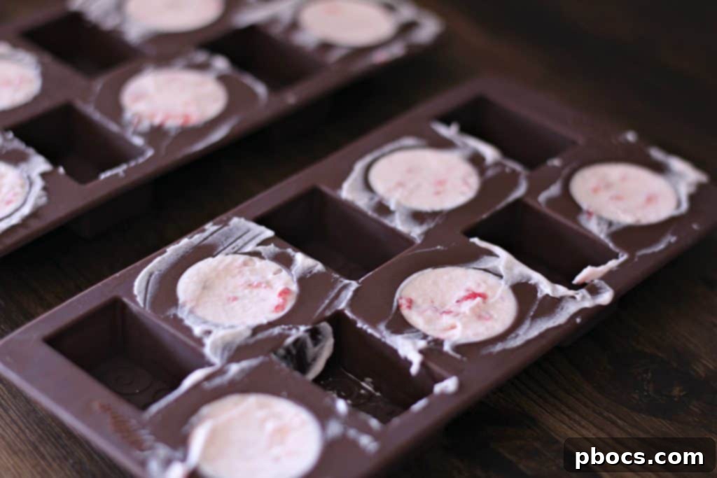 Pressing Keto Strawberry Cheesecake Fat Bombs into molds