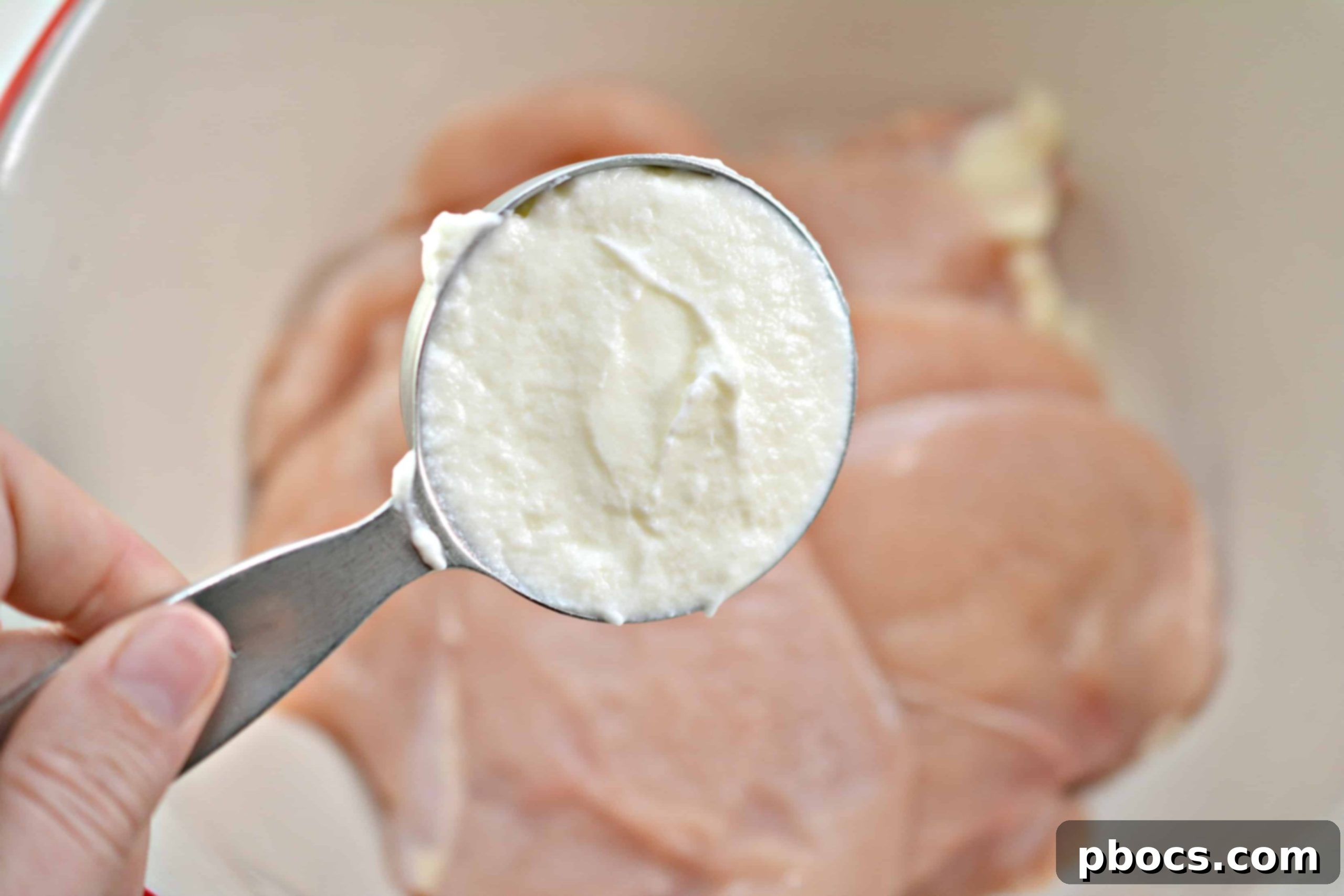 Thinly sliced chicken breast fillets ready in a mixing bowl for marination.