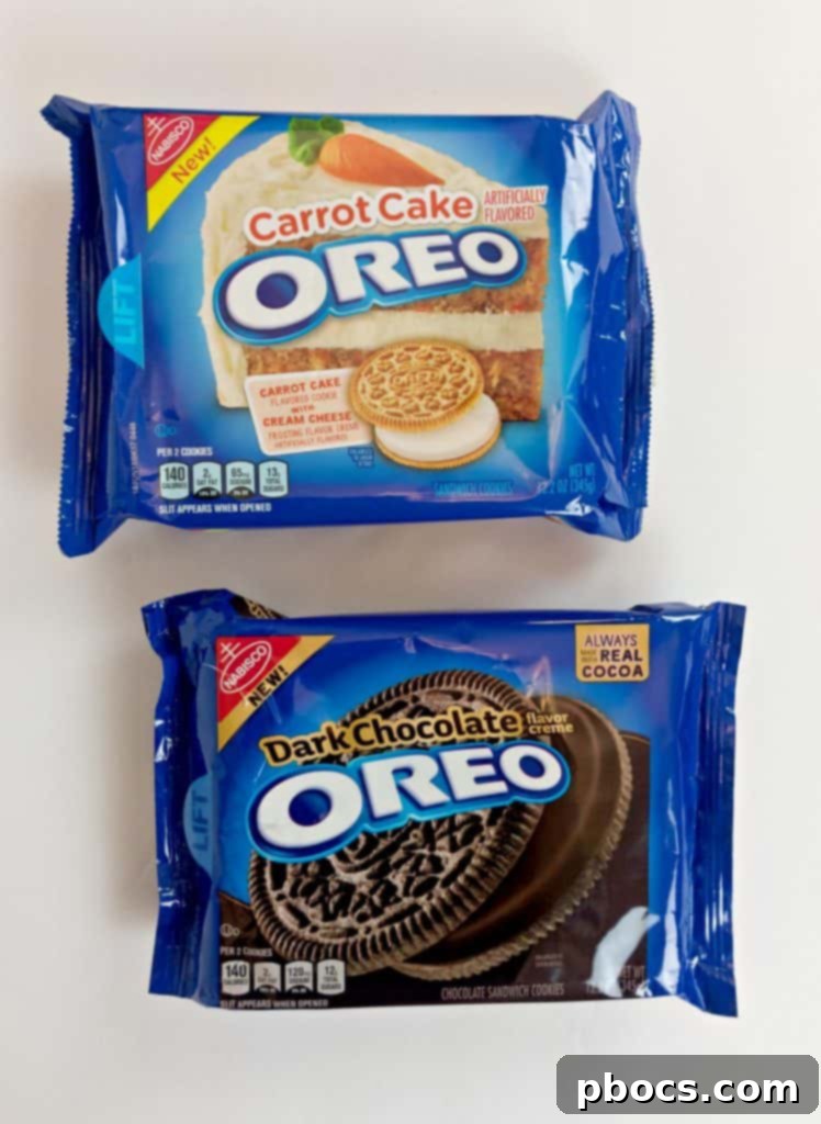 OREO Carrot Cake Cookies and Dark Chocolate OREO Cookies on display