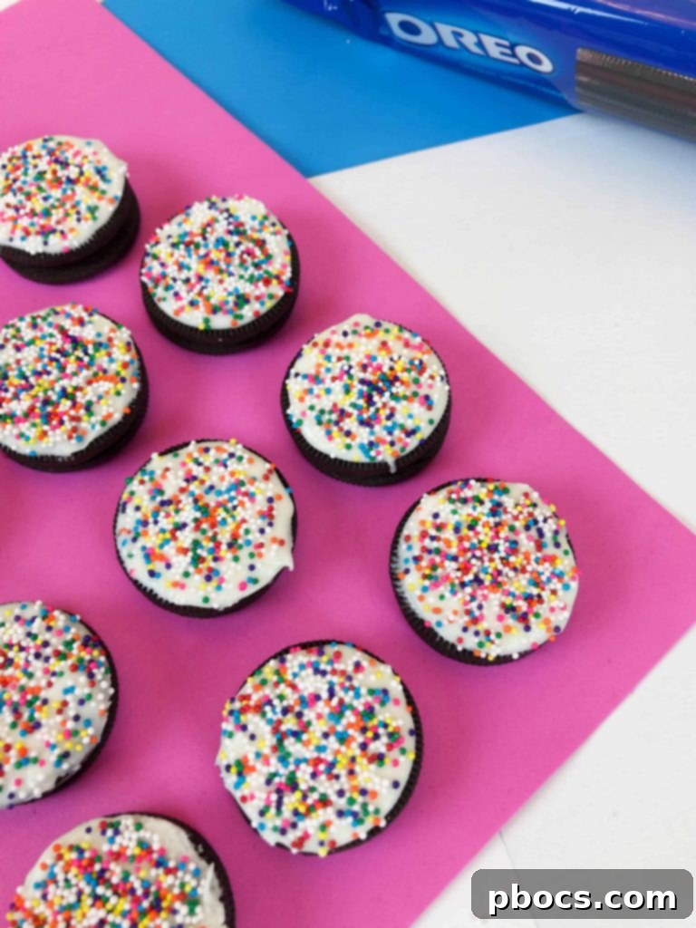 Chocolate Dipped OREO Cookies with sprinkles