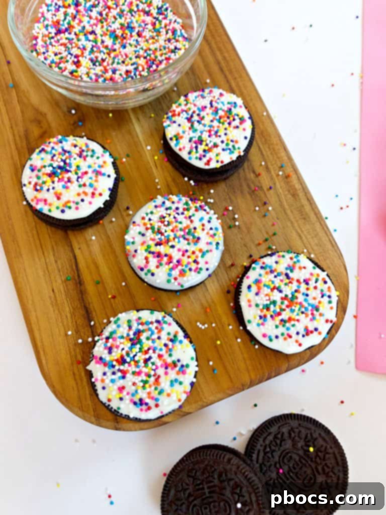 Chocolate dipped OREO cookie with sprinkles