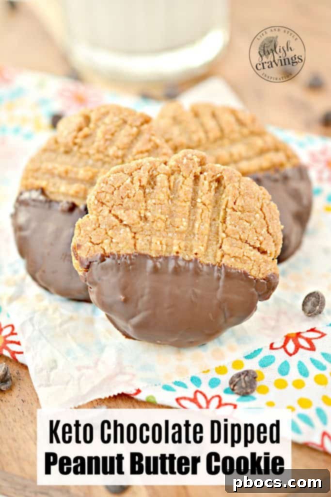 Delicious Keto Chocolate Dipped Peanut Butter Cookies on a plate