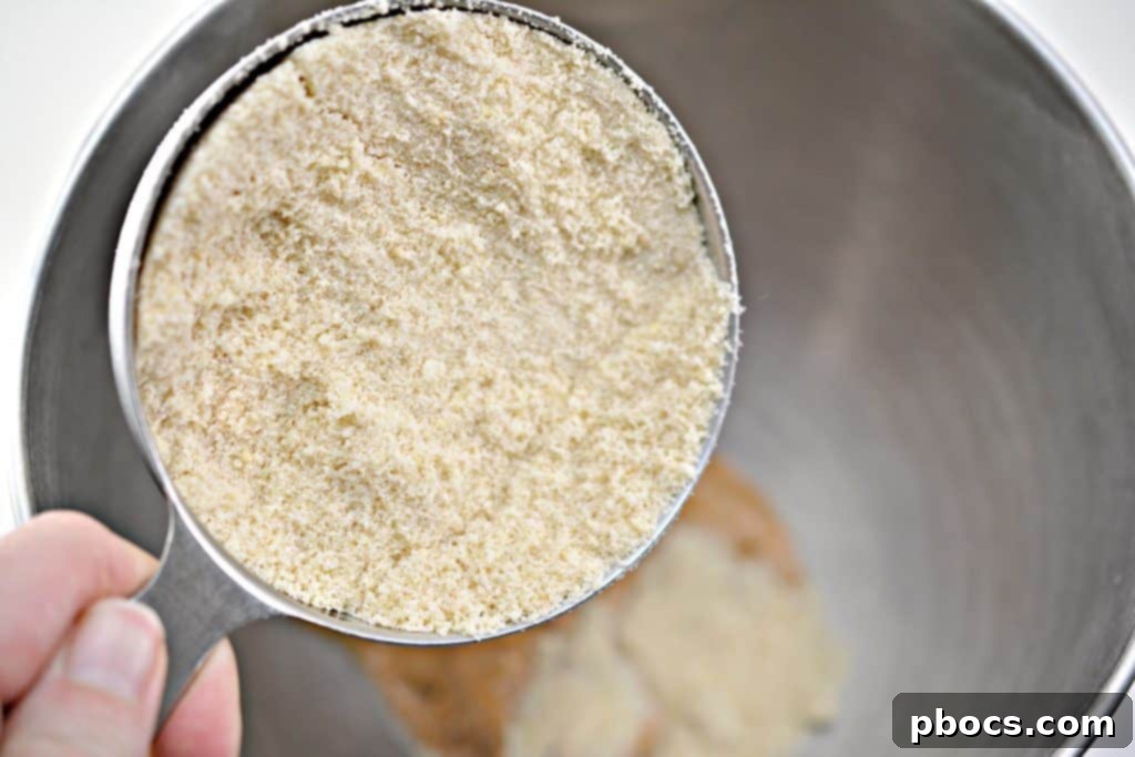 Mixing bowl with keto cookie dough ingredients