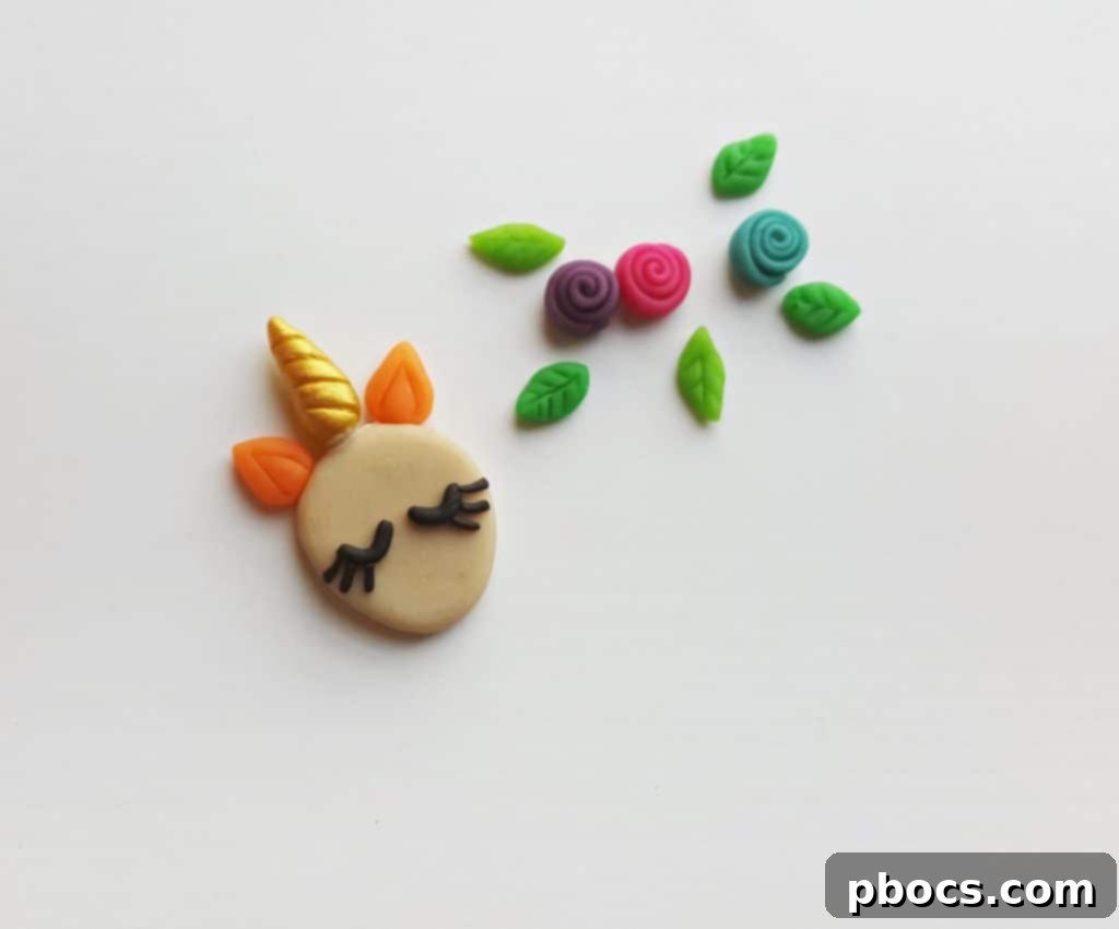 Craft Your Magical Clay Unicorn 18 Attaching Unicorn Ears and Horn to Head