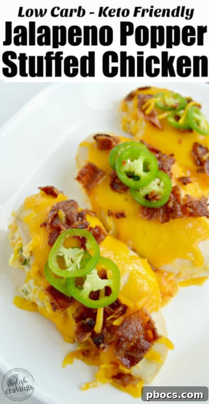 Explosive Jalapeno Popper Chicken 8 Pinterest Pin: Jalapeno Popper Stuffed Chicken, Keto Friendly
