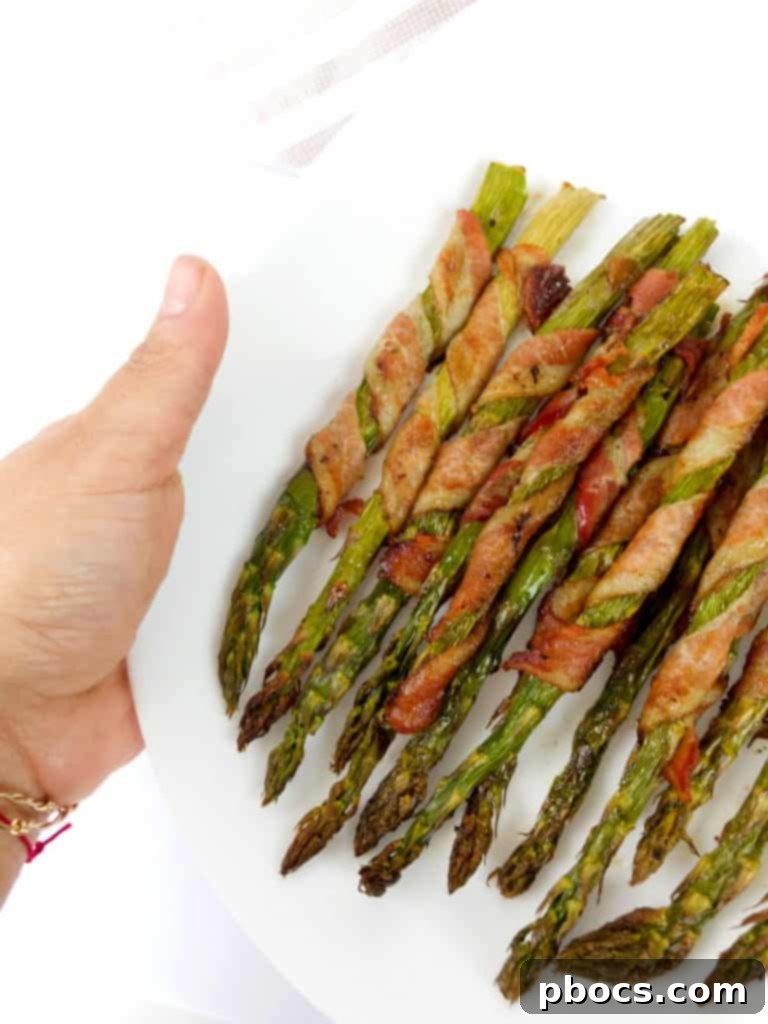 Crispy Keto Bacon Wrapped Asparagus fresh out of the oven