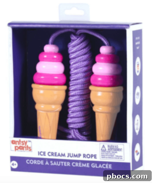 A child actively jumping rope outdoors on a sunny day, showcasing a vibrant jump rope as a fun and active spring gift.