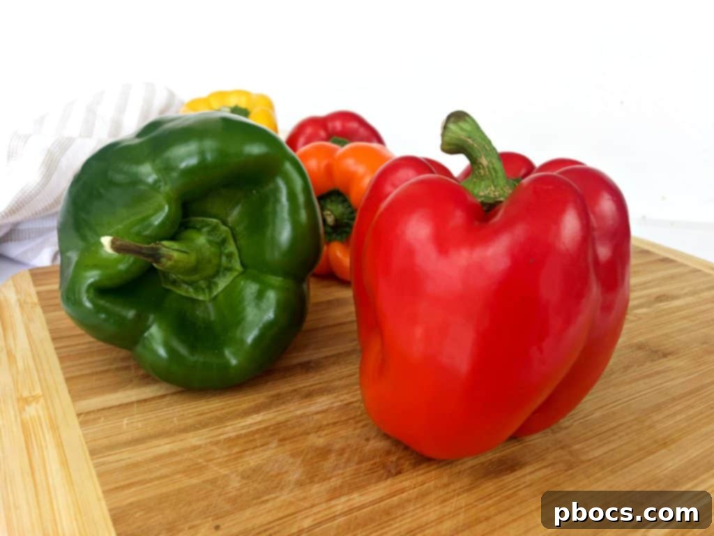 Sizzling Sheet Pan Shrimp Fajitas 4 Fresh produce including bell peppers and onions for fajitas