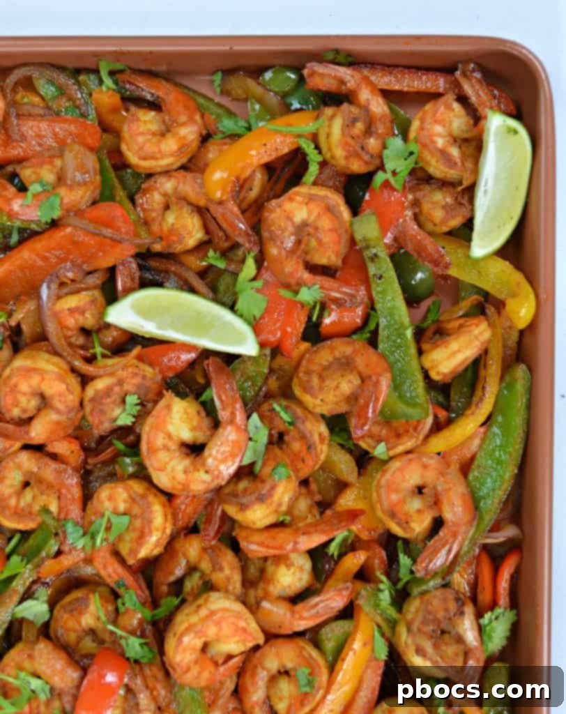 Sizzling Sheet Pan Shrimp Fajitas 5 Prepared Sheet Pan Shrimp Fajitas ready for the oven