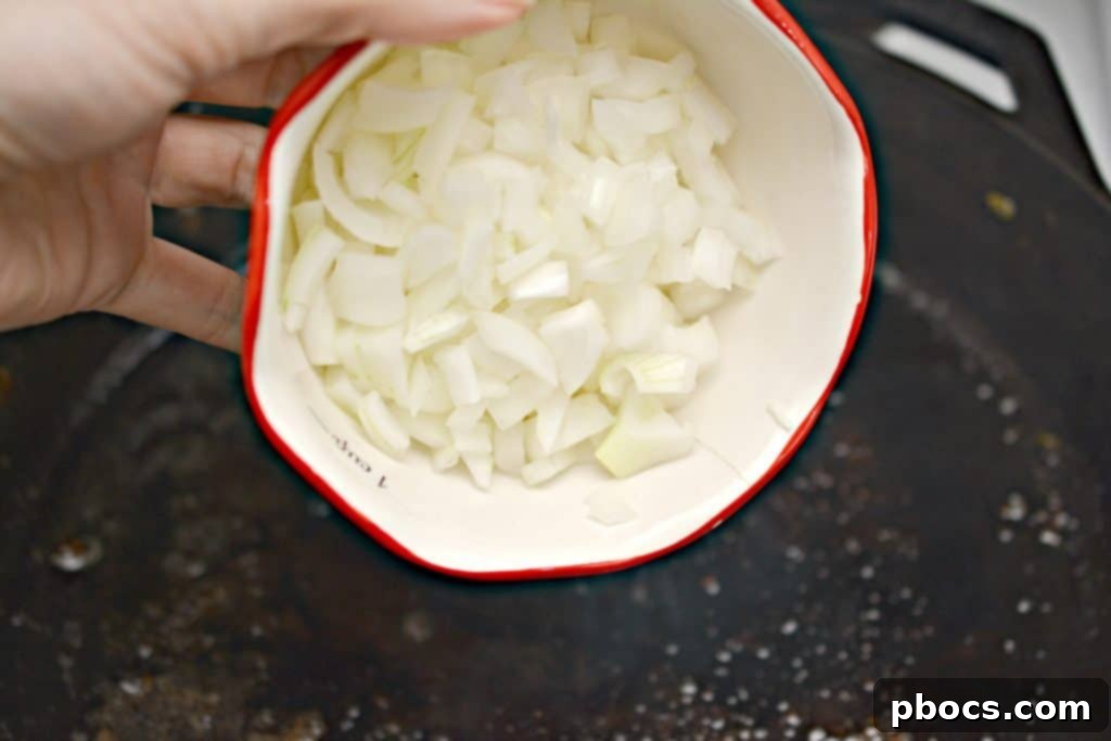 Sautéing Diced Onions for Mustard Cream Sauce