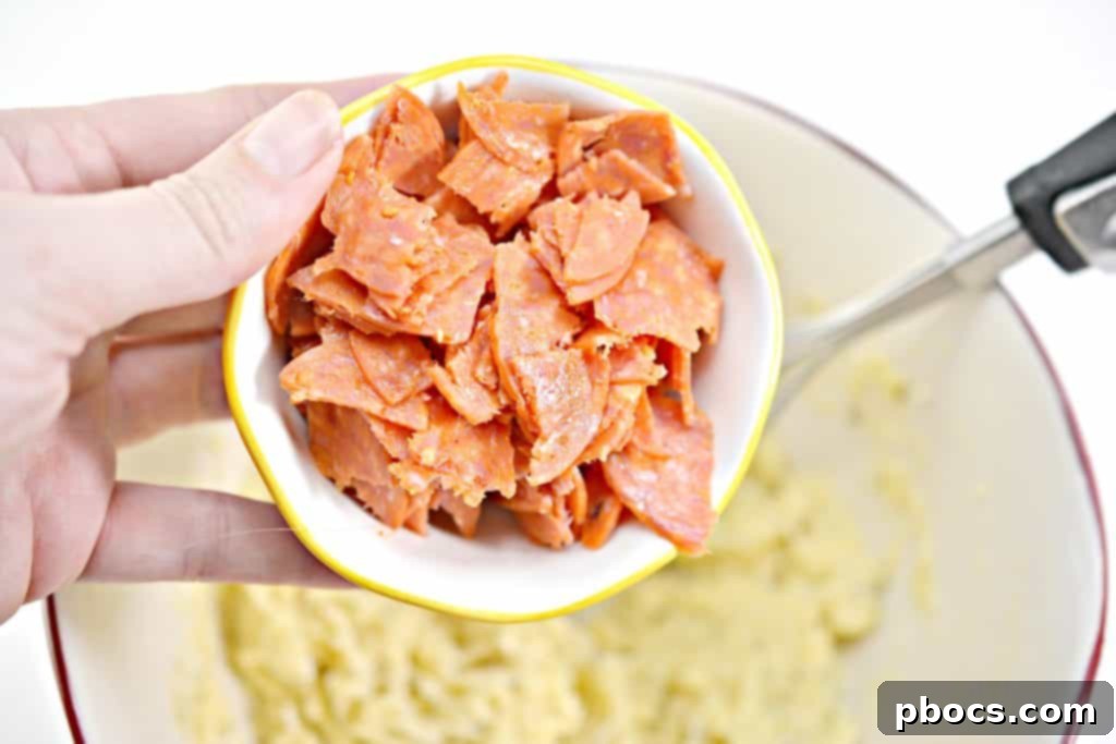 Step 5: Cloud bread batter with pepperoni mixed in