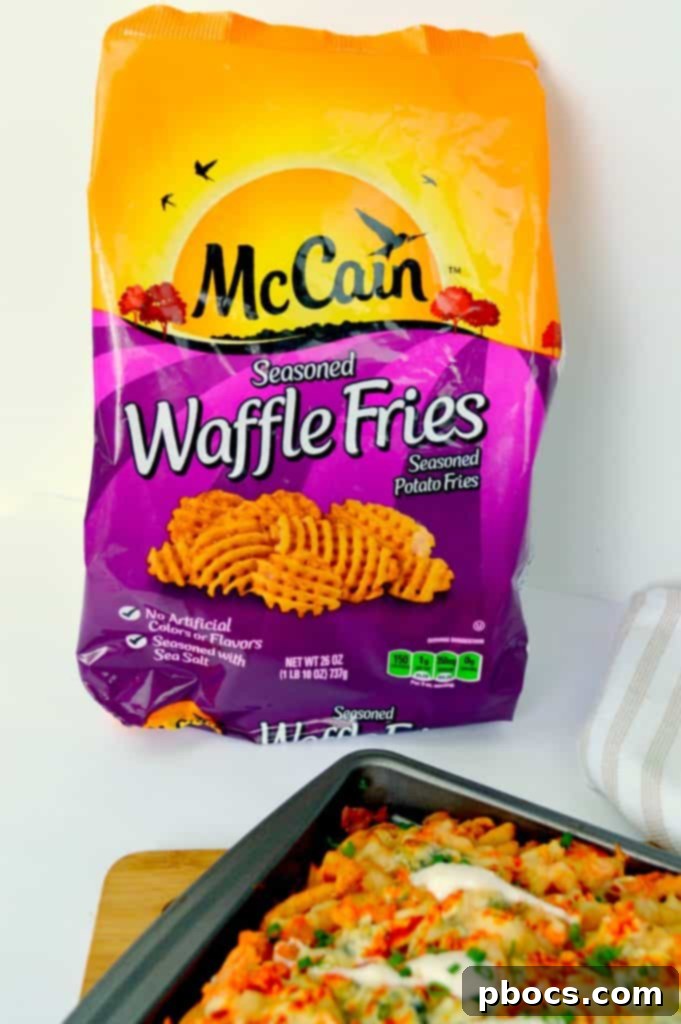 McCain Waffle Fries with Buffalo Chicken and Cheese