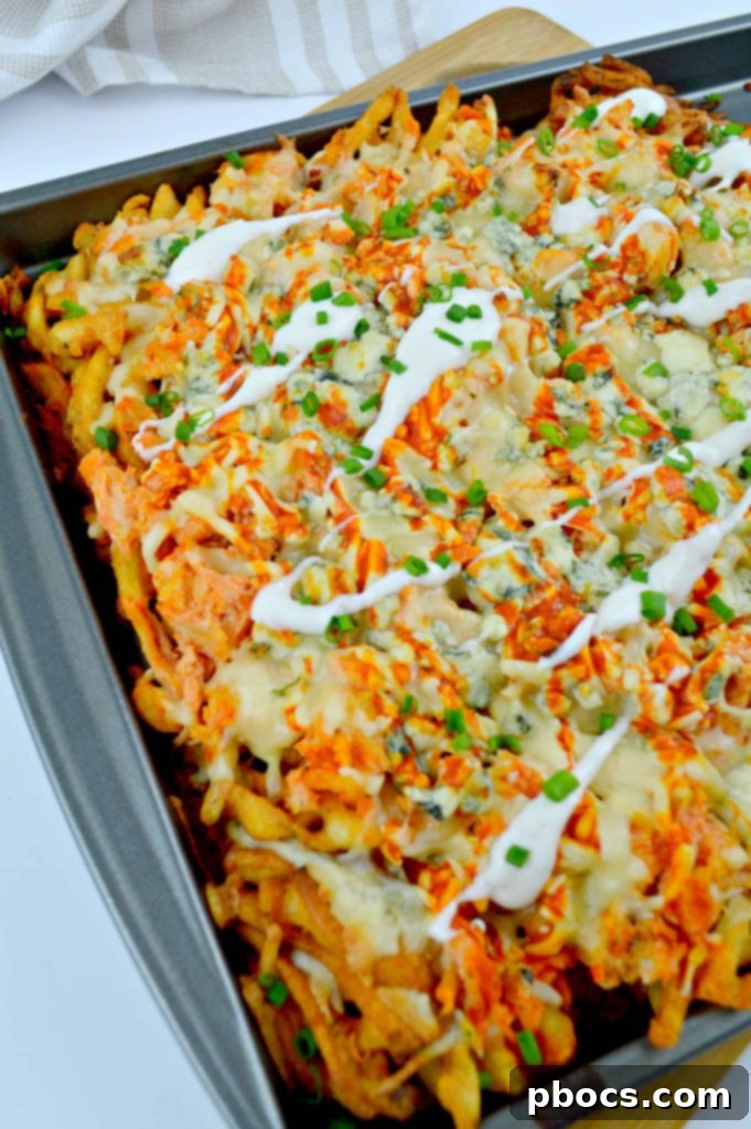 Buffalo Chicken Waffle Fries with Melted Cheese