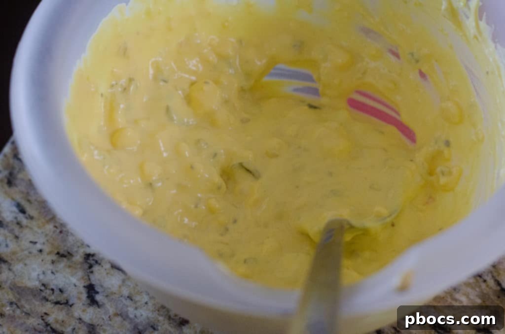 Irresistible Deviled Eggs 6 Step-by-step: mixing deviled egg filling ingredients