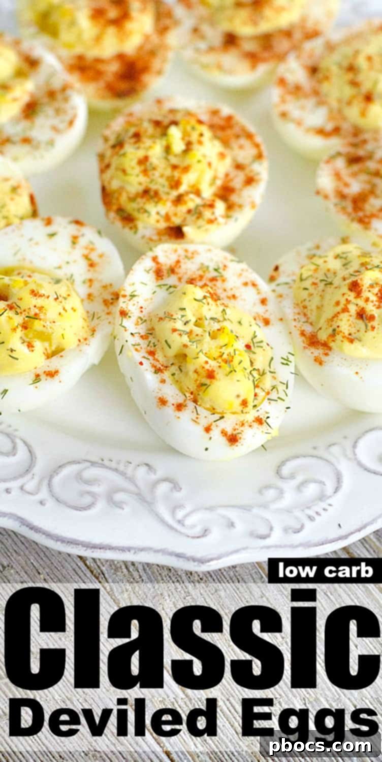 Irresistible Deviled Eggs 7 Classic Deviled Eggs recipe pin image for Pinterest