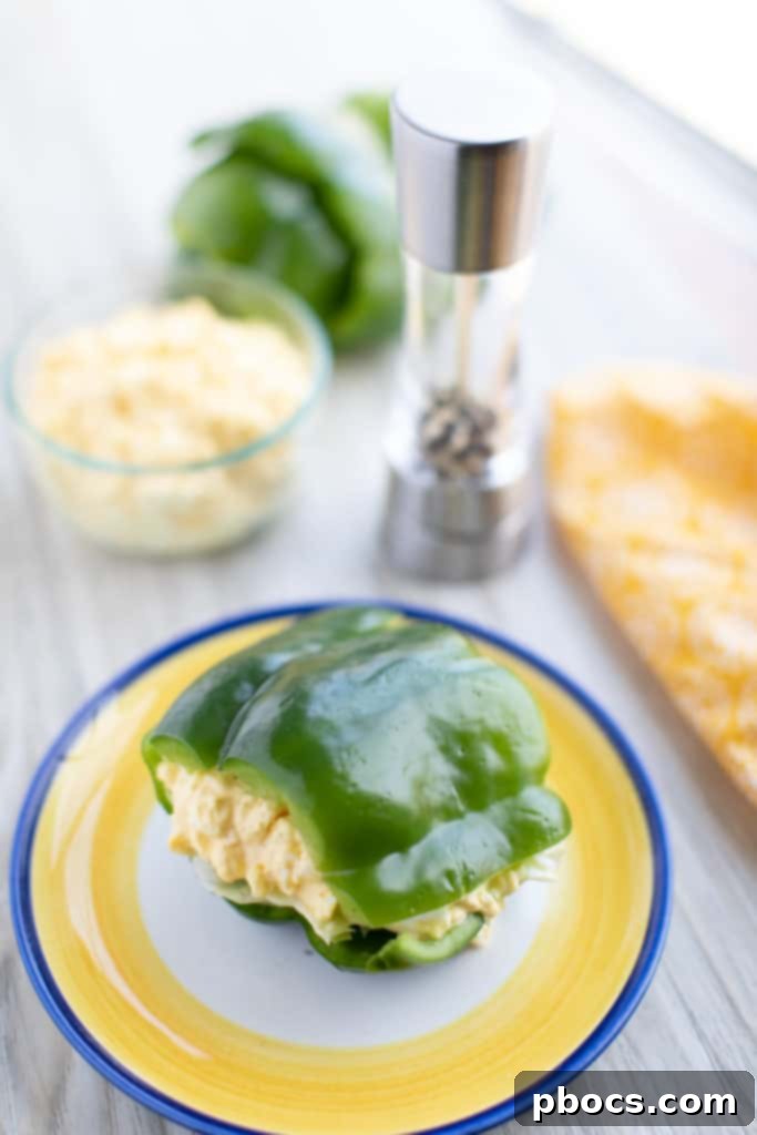 Finished Bell Pepper Keto Egg Salad Sandwich served on a plate