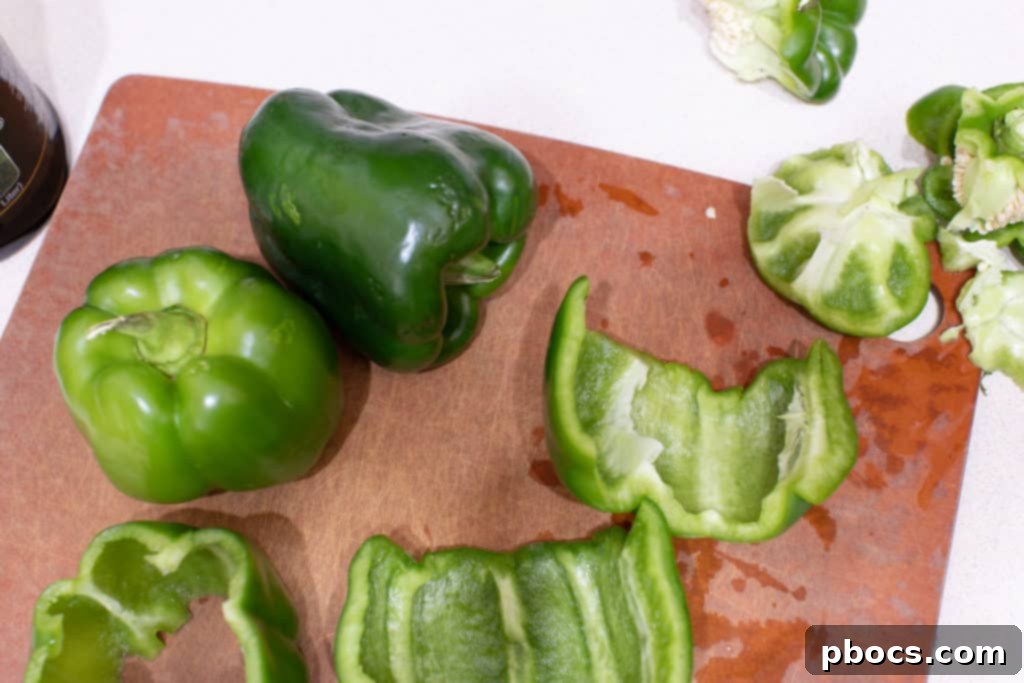 Instructions for cutting and seeding bell peppers