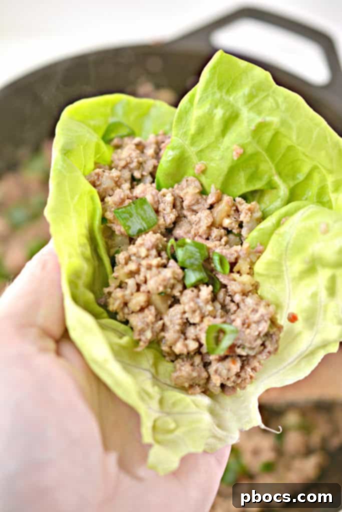 Keto Dinner Idea Full plate of Keto P.F. Chang's Lettuce Wraps copycat recipe
