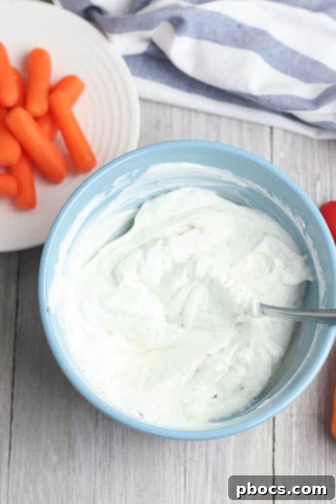 Step 3: Chilled Greek Yogurt Veggie Dip ready for serving with fresh vegetables