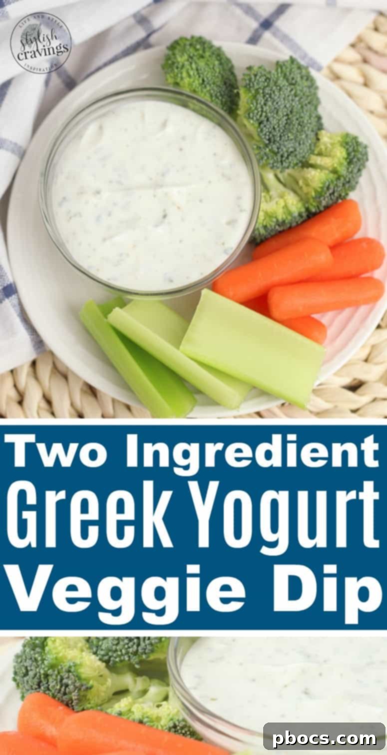 Pinterest pin for Greek Yogurt Veggie Dip with keywords #dip #veggiedip #diprecipes #partyfood #healthysnacks #greekyogurt
