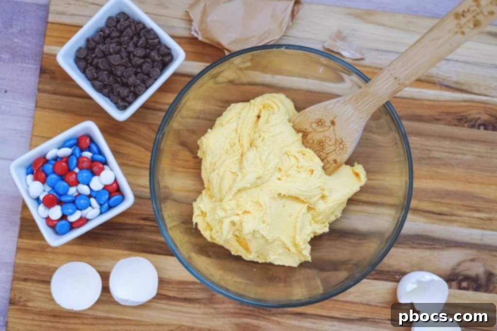 Stars and Stripes Cookie Bars 6 Well-mixed cookie bar batter in a bowl