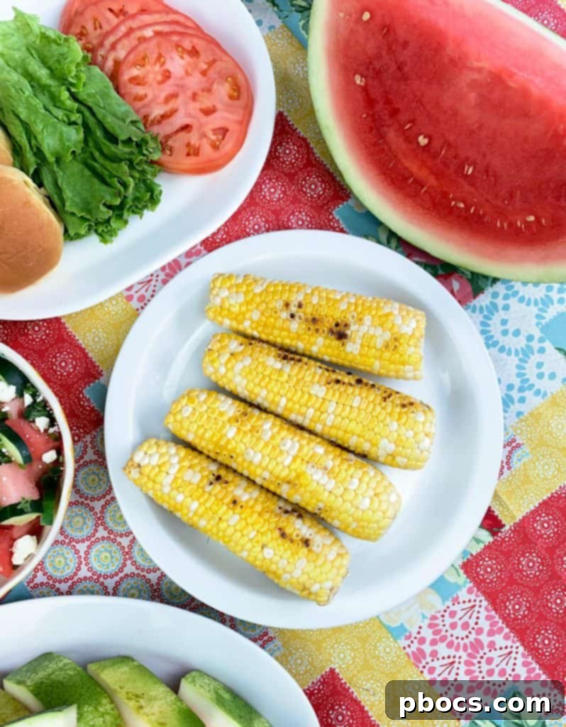 First Cookout with Watermelon Jalapeno Feta Salad 7 A vibrant display of Fresh From Florida produce, featuring ears of sweet corn, a whole watermelon, and other colorful fruits and vegetables, highlighting seasonal abundance.