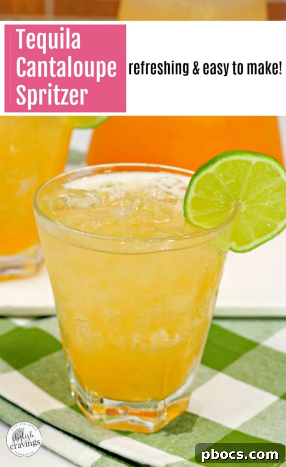 Tequila Cantaloupe Spritzer cocktail with a cantaloupe slice and mint garnish