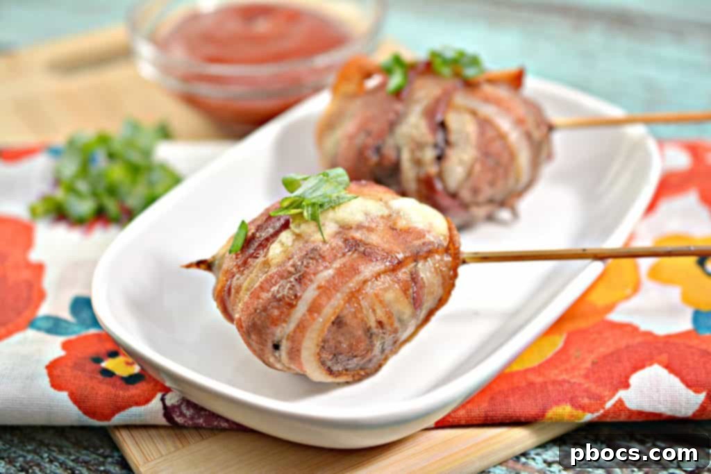 Keto Bacon Cheeseburger Pops 2 Delicious Keto Bacon Wrapped Cheeseburger Lollipops on a serving platter