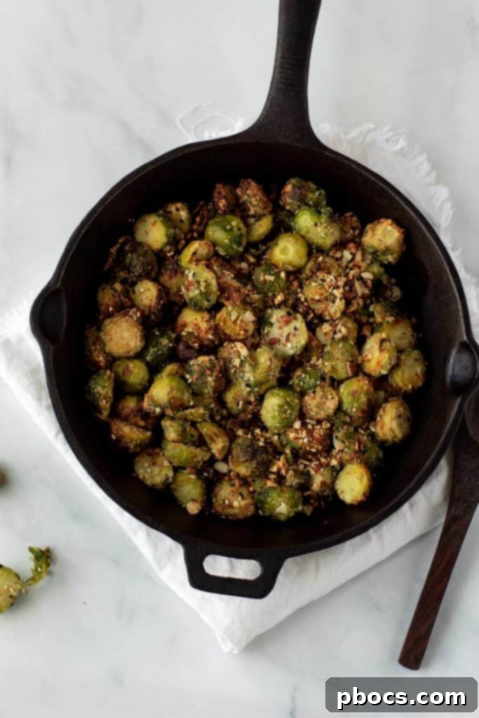 Crispy Air Fryer Keto Parmesan Brussel Sprouts - Plated dish