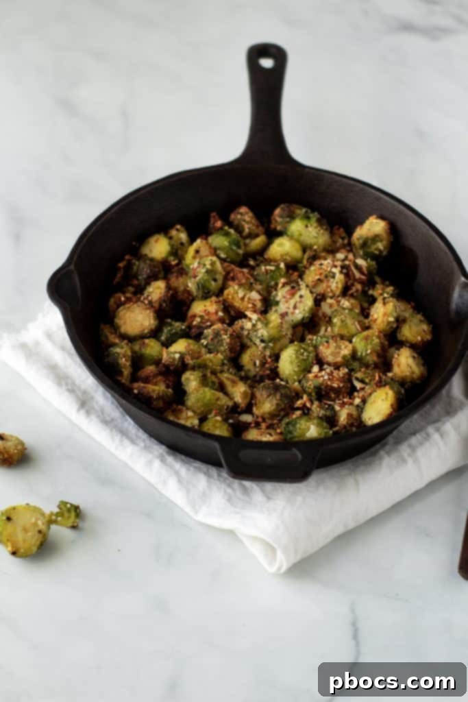 Crispy Air Fryer Parmesan Brussel Sprouts - Close up of cooked sprouts