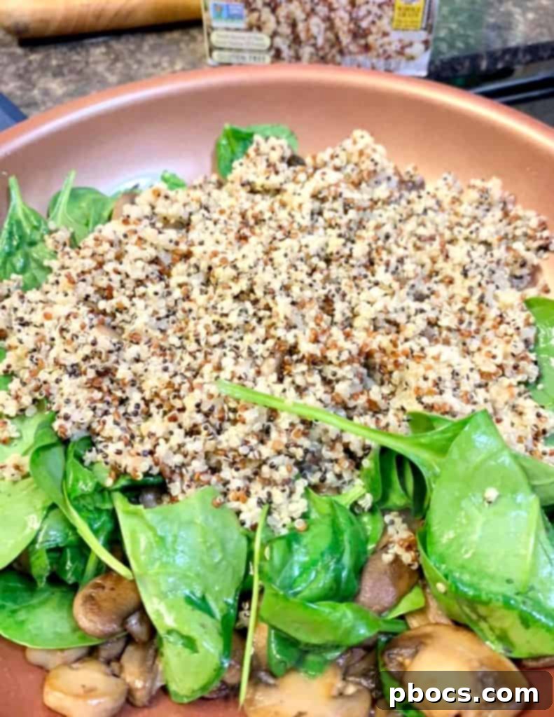 Warm Mushroom Spinach Quinoa Power Bowl 7 Cooking mushrooms for quinoa salad
