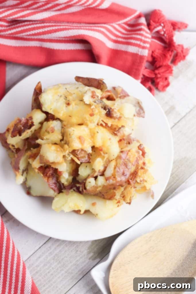 Smash Hit Bacon Cheddar Ranch Potatoes 3 Close-up of golden brown Bacon Cheddar Ranch Smashed Potatoes