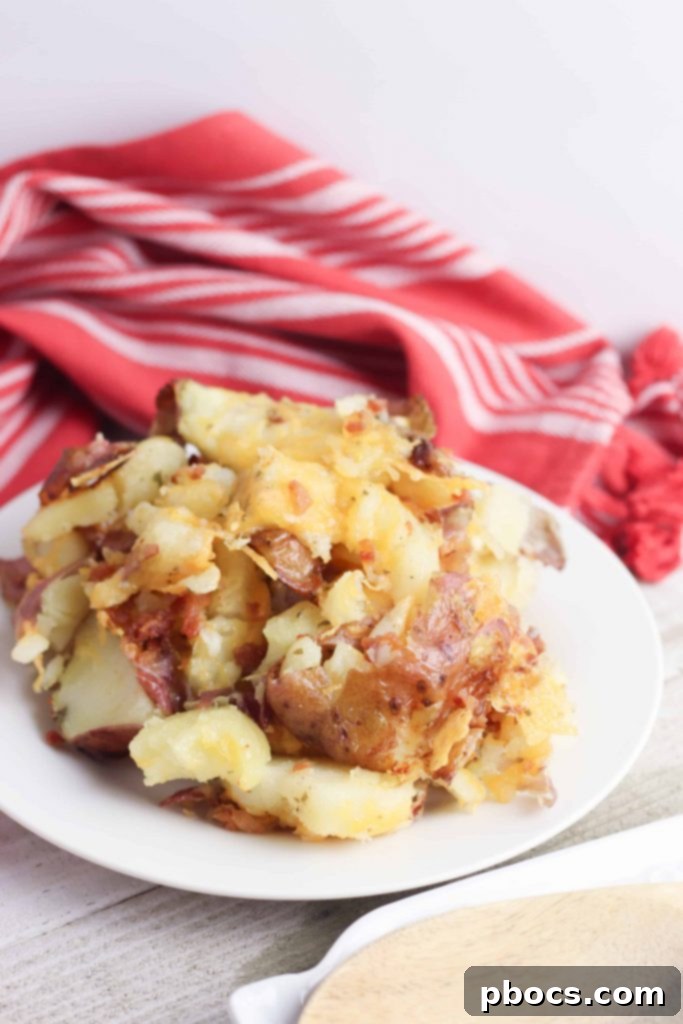 Smash Hit Bacon Cheddar Ranch Potatoes 5 Serving of Bacon Cheddar Ranch Smashed Potatoes on a plate