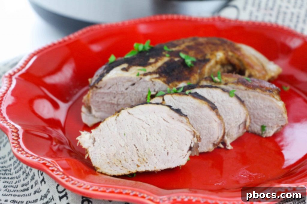 Juicy Instant Pot Low Carb Pork Tenderloin served sliced, ready for meal prep or dinner.