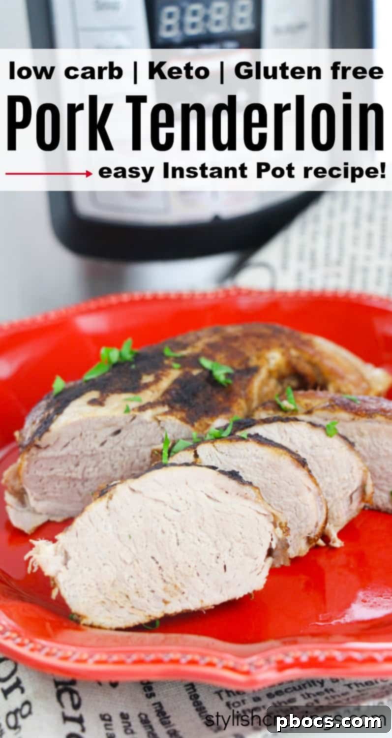 Instant Pot Low Carb Pork Tenderloin recipe card for Pinterest sharing