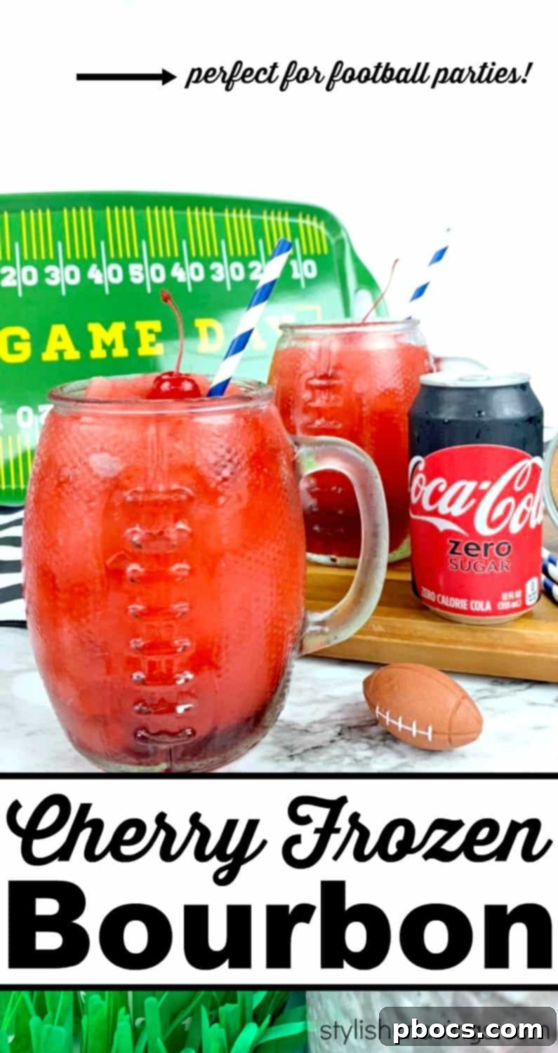 Cherry Frozen Bourbon Slushie recipe pin for Pinterest